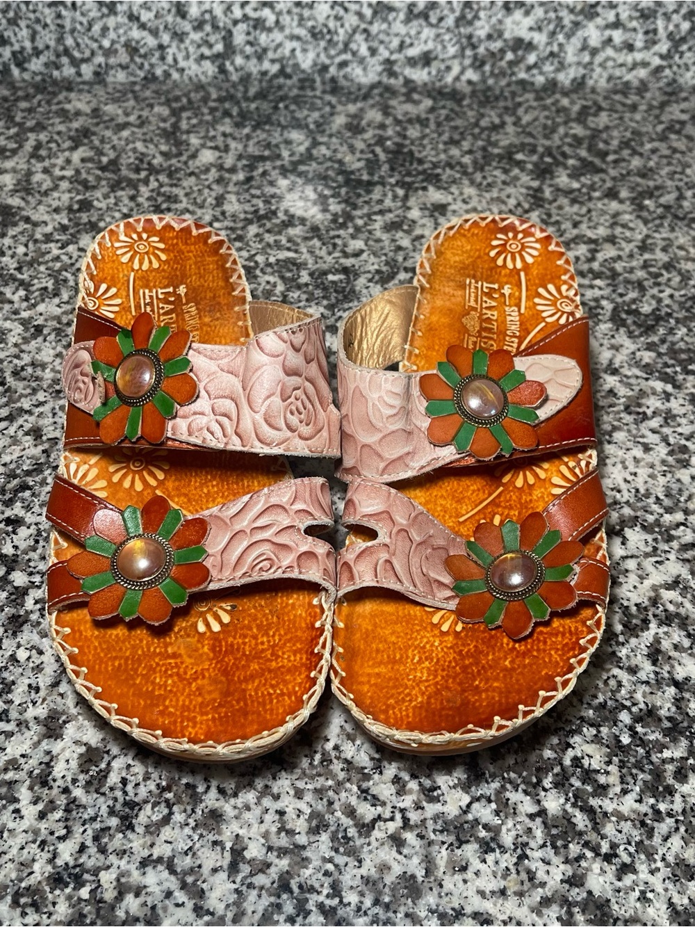 L'Artiste Spring Step Women's Leather Slide Sandal Fray EU 40 US 9/ 9.5 Floral